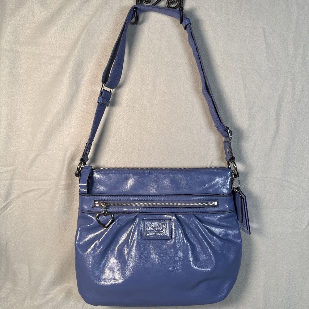 Coach Poppy Daisy Blue Patent Gloss Shoulder Crossbody Bag Purse F22147 Cracks**